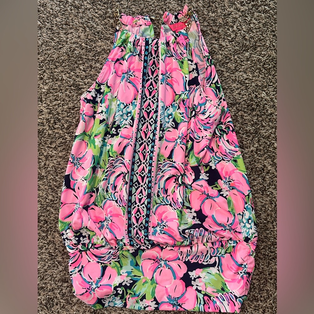 Lilly Pulitzer Bowen Top Chain Link Halter High Neck Tide Navy Tall Order Sz XS